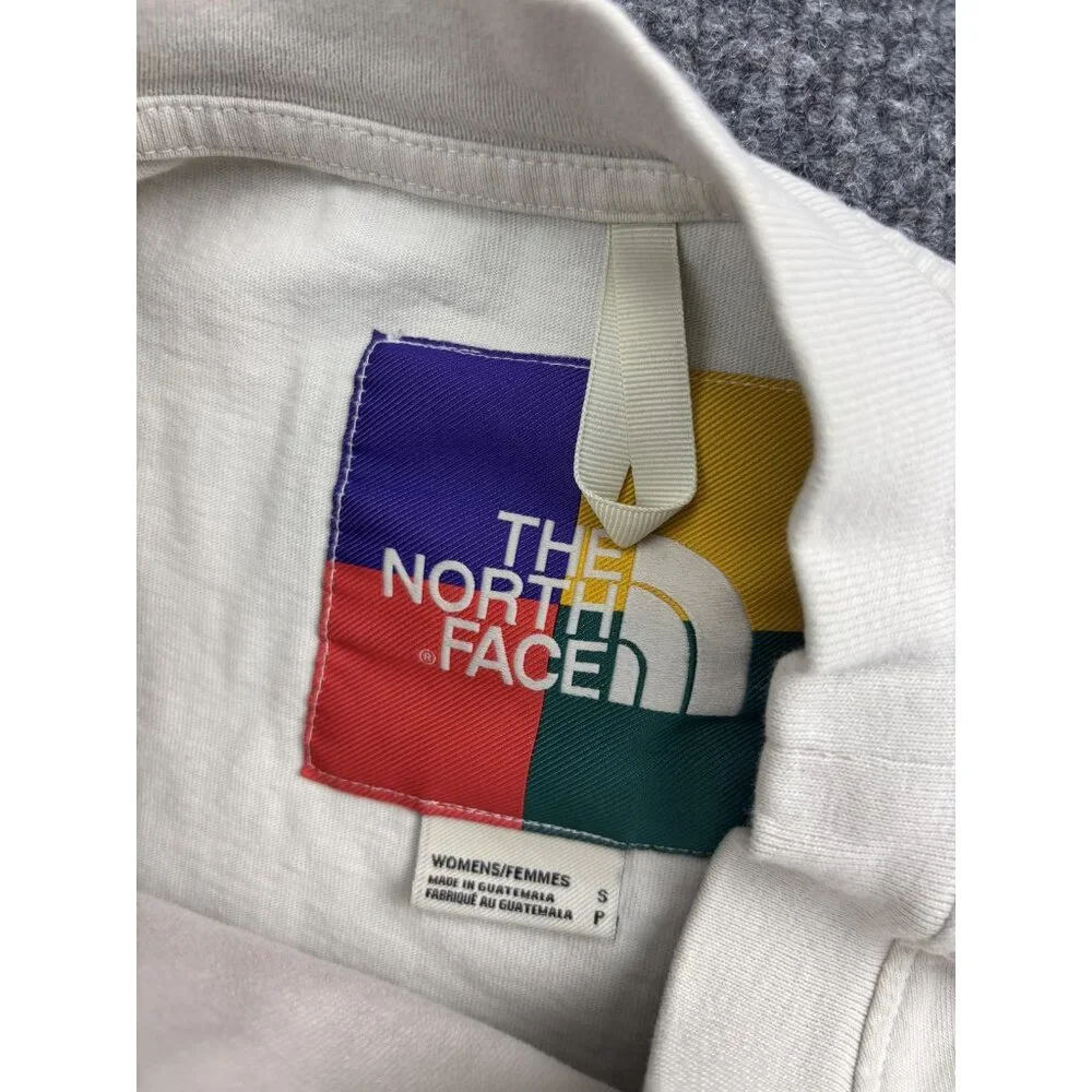 The North Face Shirt Womens Small White Cropped Boxy Multicolor Logo Tee Top‎ - Picture 2 of 7